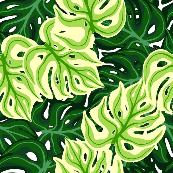 Creative seamless pattern with monstera leaves. Foliage tropical backdrop. Designed for fabric design, textile print, wrapping, cover. Vector illustration. - Vektor, Bild