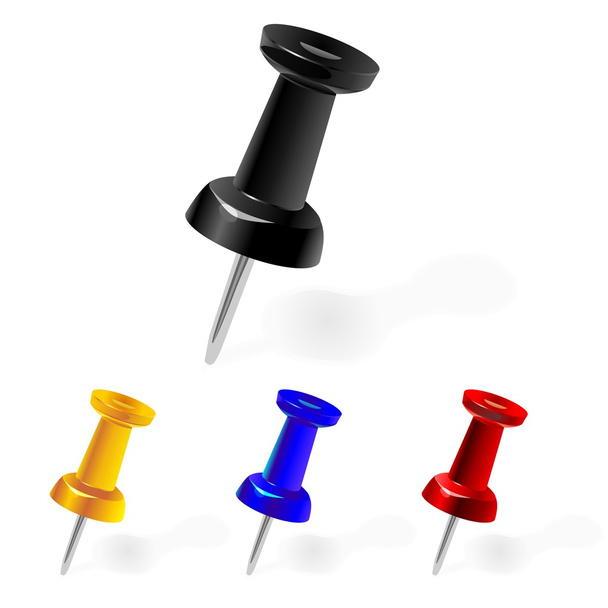 Egy fehér lapon fekete, sárga, piros, kék pin kalapács - Vektor, kép