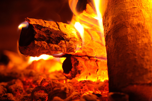 Burning Wood in Fireplace - Фото, изображение