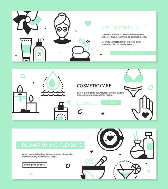 Cosmetician - three banners in lines design style - Vecteur, image
