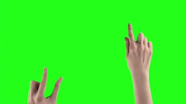 Set of 27 gestures made by female hands and fingers to manage touch screen on a chroma key - Πλάνα, βίντεο