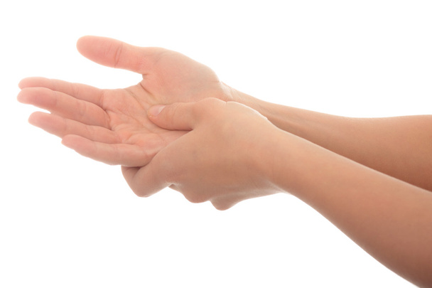 Woman holding his hand - pain concept - Foto, Imagen