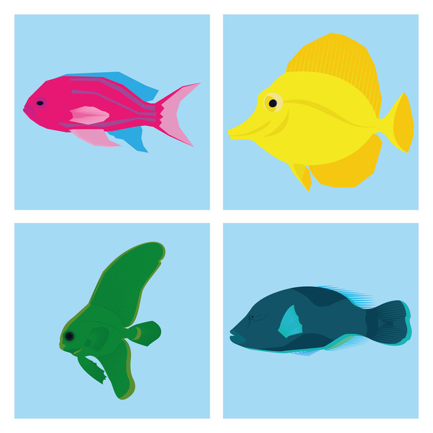 Set Of Different Fishes Isolated On Background - ベクター画像
