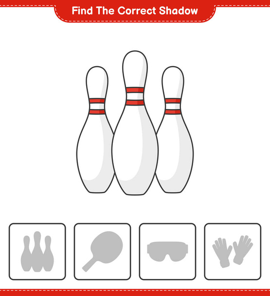 Find the correct shadow. Find and match the correct shadow of Bowling Pin. Educational children game, printable worksheet, vector illustration - Vector, Image
