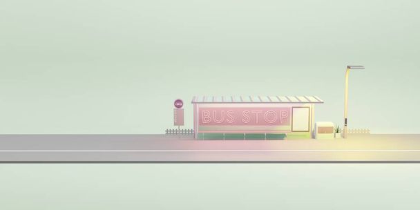 bus stop cartoon city public transport 3D illustration - Photo, Image