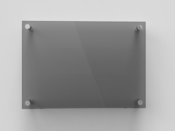 Blank A4 black transparent glass office corporate Signage plate Template, Clear Printing Board For Branding, Logo. Transparent acrylic advertising signboard mockup front view. 3D rendering - Photo, image