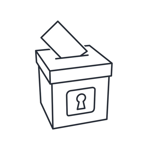 Caja de votación con cerradura. Icono lineal vectorial aislado sobre fondo blanco. - Vector, imagen