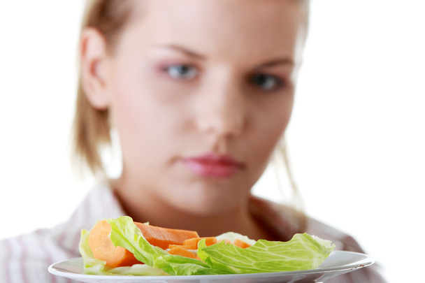 Nő és lány saláta elszigetelt fehér background - Fotó, kép