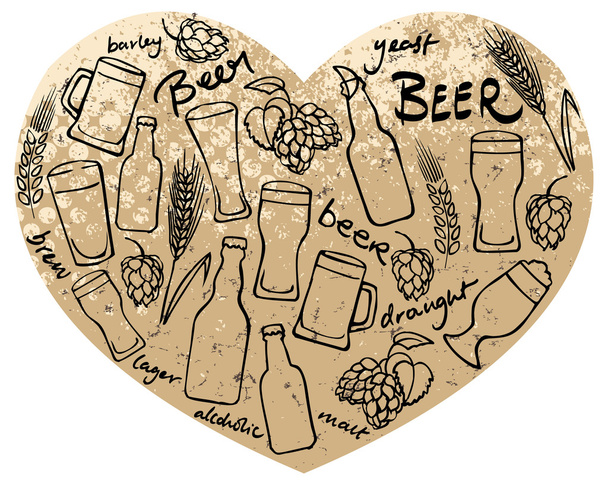 ハートの形でビールのアイコン - ベクター画像