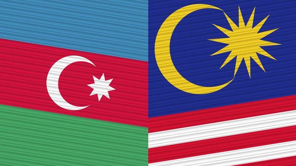 Malasia y Afganistán Dos medias banderas juntas Textura de tela Ilustración - Foto, imagen