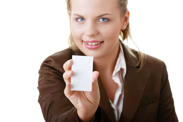 Lady with blank business card - Foto, Imagen