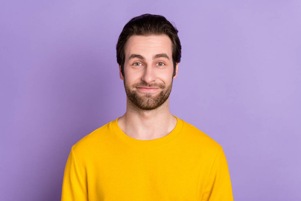 Portrait of attractive cheerful man smiling to camera isolated over pastel violet purple color background - Foto, immagini