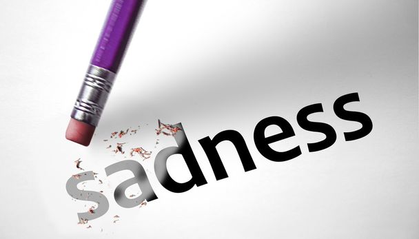 Eraser deleting the word Sadness  - Photo, Image
