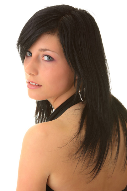 Beautiful teenager young girl in black elegant dress - Foto, Imagem