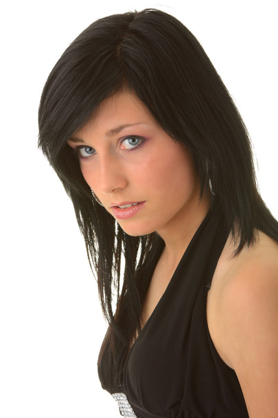 Beautiful teenager young girl in black elegant dress - Fotó, kép