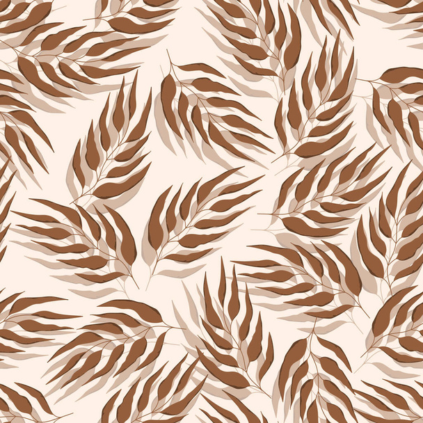 Floral seamless with hand drawn color leaves. Cute autumn background. Tropic brown branches. Modern floral compositions. Fashion vector stock illustration for wallpaper, posters, card, fabric, textile - Vector, Imagen