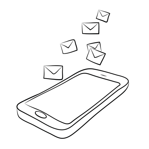smart phone with envelopes or e-mail - Vector, Image