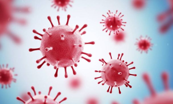 Een virus. Rode kleur. Micro-organismen. Coronavirus. 3d illustratie. - Foto, afbeelding