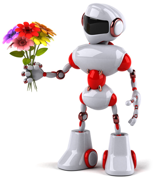 Robot with flowers - Фото, зображення