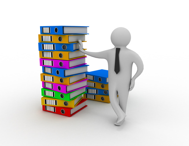 3d man with stack of folders - Photo, Image