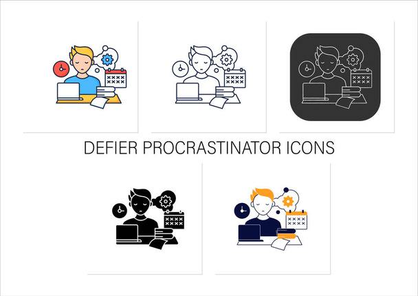 Desafiador procrastinador iconos conjunto - Vector, imagen