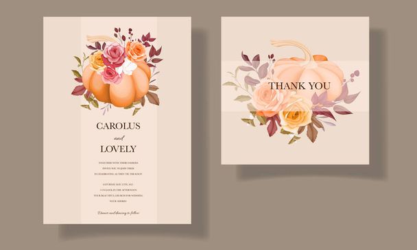 Приглашение на свадьбу красивый ручной рисунок цветок и листья шаблон набор - Вектор,изображение