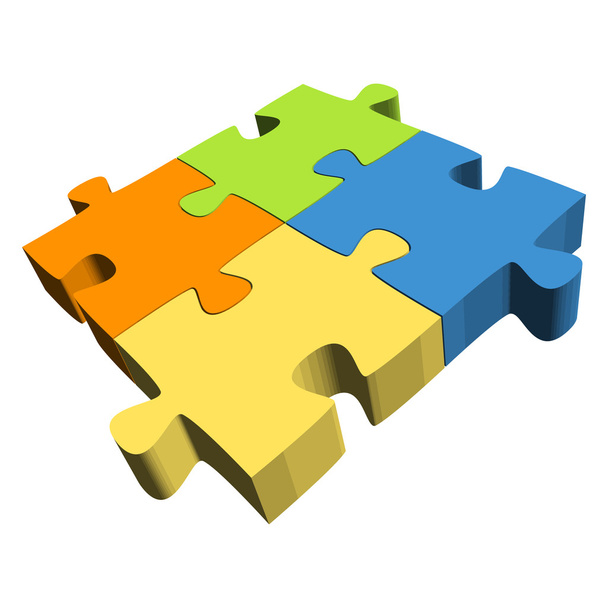 Puzzle com quatro partes - Simbolismo do trabalho em equipe
 - Vetor, Imagem