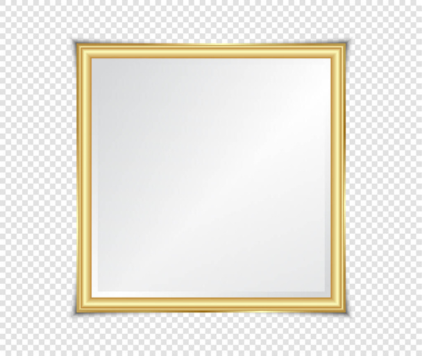 Goud glanzend gloeiend frame met schaduwen geïsoleerd op transparante achtergrond. Gold luxe vintage stijl realistische rand, foto, banner. illustratie - Vector - Vector, afbeelding