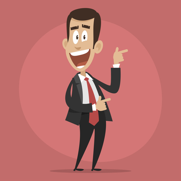 Character businessman happy points towards - Vector, Image