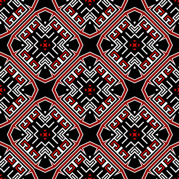 Tribal ethnic seamless pattern. Ornamental folkloric background. Repeat colorful patterned backdrop. Geometric ornament with folk elements. Geometry shapes, rhombus, lines. Symmetrical design. Vector. - Vektori, kuva