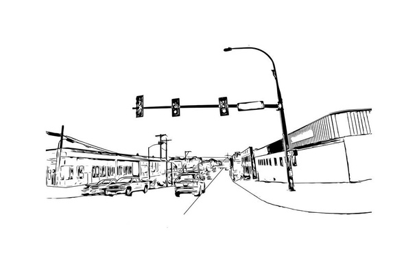 Print Building näkymä Everett maamerkki on kaupunki Washington State. Käsin piirretty piirros vektorina. - Vektori, kuva