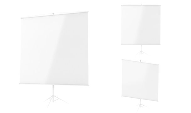 White board blank presentation roller screen isolated on white. Easy editable for your design. - Photo, Image