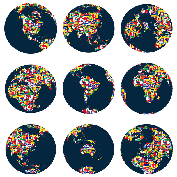 Globos mundiales con continentes hechos de banderas del mundo
 - Foto, Imagen