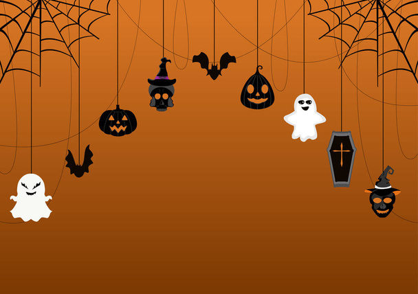 Halloween Night Party Background Landing Page Illustration With Witch, Haunted House, Pumpkins, Bats and Full Moon For Add Your Design Style - Διάνυσμα, εικόνα
