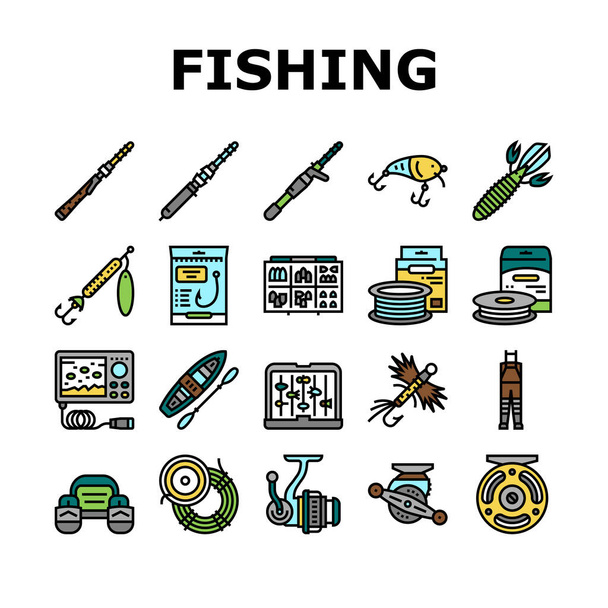 Fishing Shop Products Collection Icons Set Vector - Vector, Image