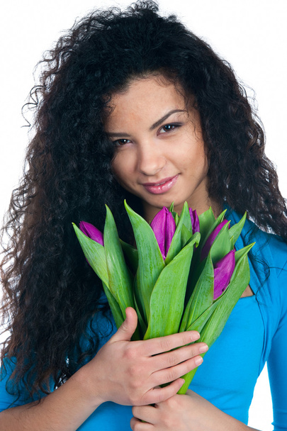 Cute young women with the flowers - Foto, Bild