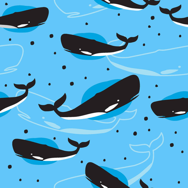 walvis sperma naadloos patroon met licht blauwe achtergrond - Vector, afbeelding