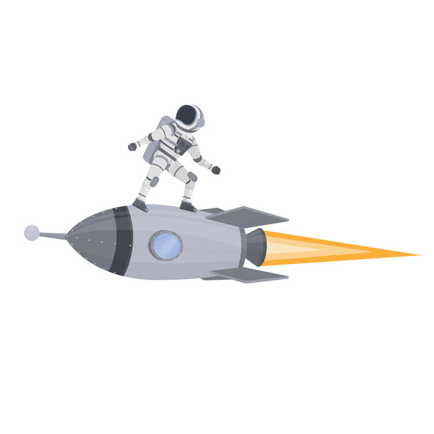 Flight of an astronaut on a rocket, vector illustration - Vector, Image