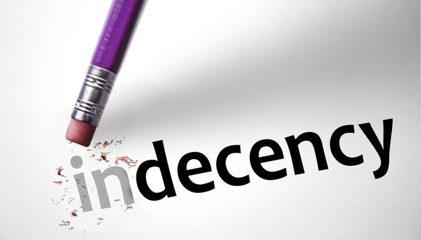 Eraser changing the word Indecency for Decency  - Photo, Image
