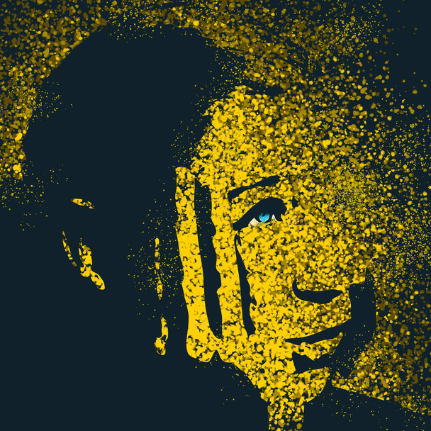 Portrait of a happy smiled woman painted with particles - Фото, зображення