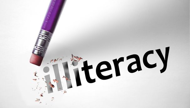 Eraser deleting the word Illiteracy  - Photo, Image