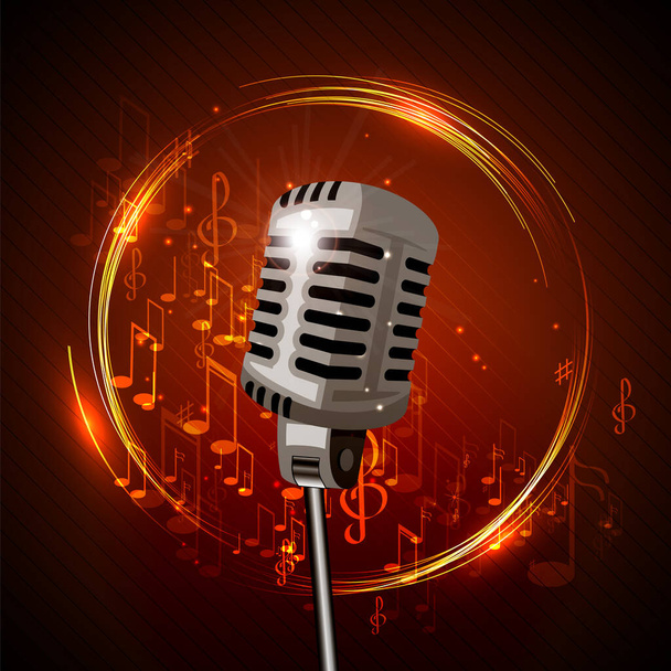 Vector concept illustration of singing, music, karaoke, voice. Retro microphone and stars. Performance on stage. - ベクター画像