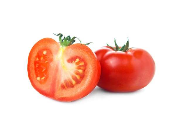 Tomato and half slice on white background - Foto, Imagen