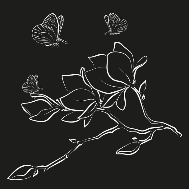 Elegáns vázlat vázlatos magnólia virágok, vektor illusztráció - Vektor, kép