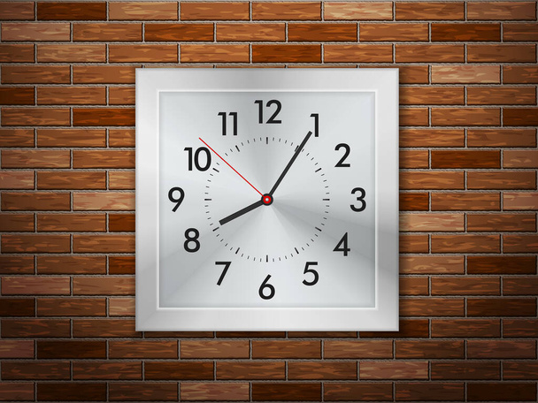 Clock on brick wall background. Vector illustration. - Vektor, obrázek