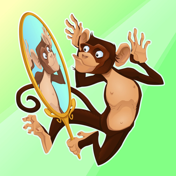 Mono divertido reflejándose en un espejo
.  - Vector, Imagen