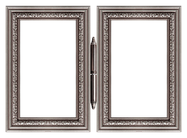 Doble marco plateado (díptico) para pinturas, espejos o fotos aisladas sobre fondo blanco - Foto, imagen