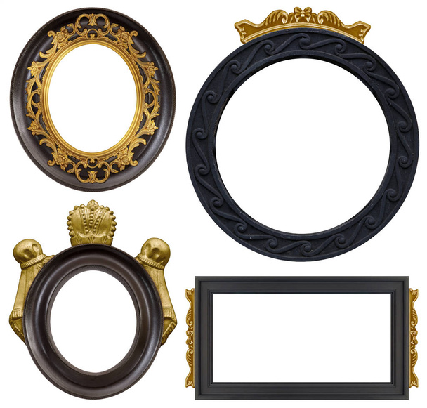Set of black wooden round frames for paintings, mirrors or photo isolated on a white background - Photo, Image