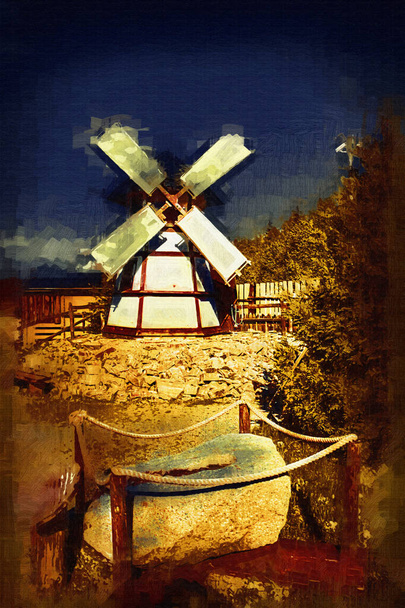moinho de vento velho retro fotografia desenho vintage ilustração - Foto, Imagem
