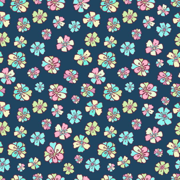 Vector seamless pattern colorful design of abstract lined flowers in pastel tones - Вектор,изображение